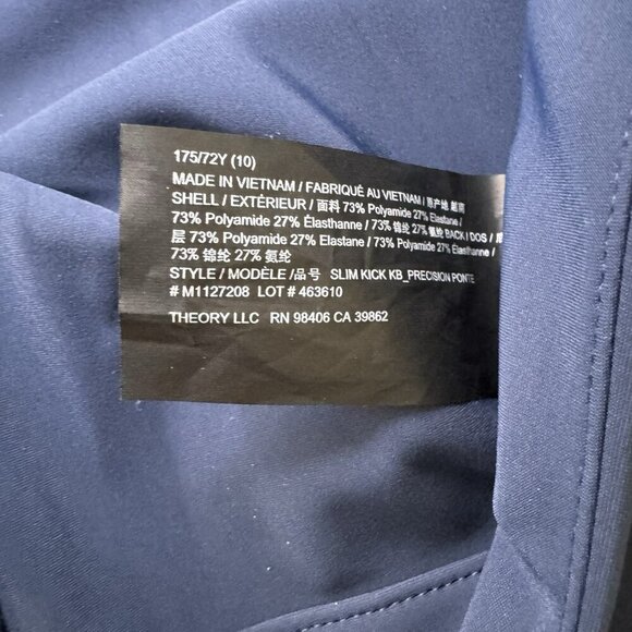 Theory Slim Kick Pants Size 10 Bistretch Deep Navy NWT No Pockets - Picture 7 of 7